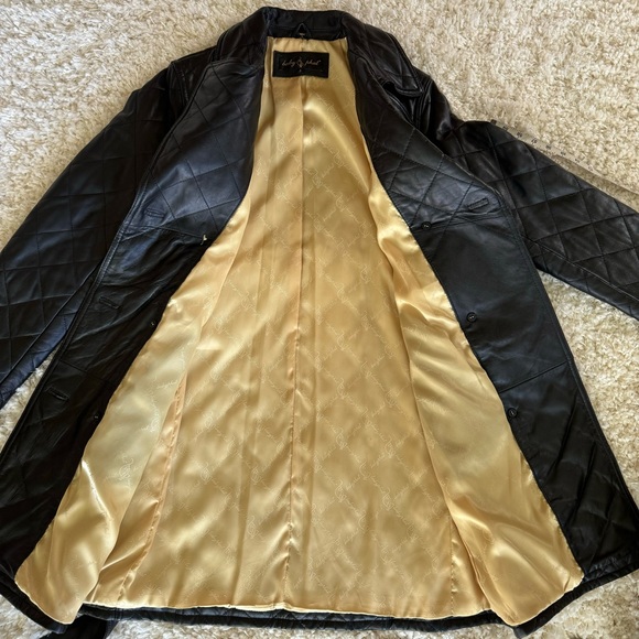 Quilted Black Leather Trench Coat Y2K Baby Phat long black jacket Kimora Lee - Picture 16 of 16